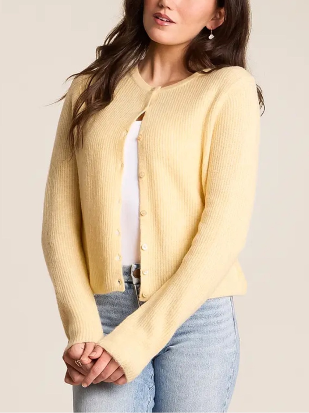 Z Supply Light Yellow Ribbed Crewneck Button-Front Cardigan